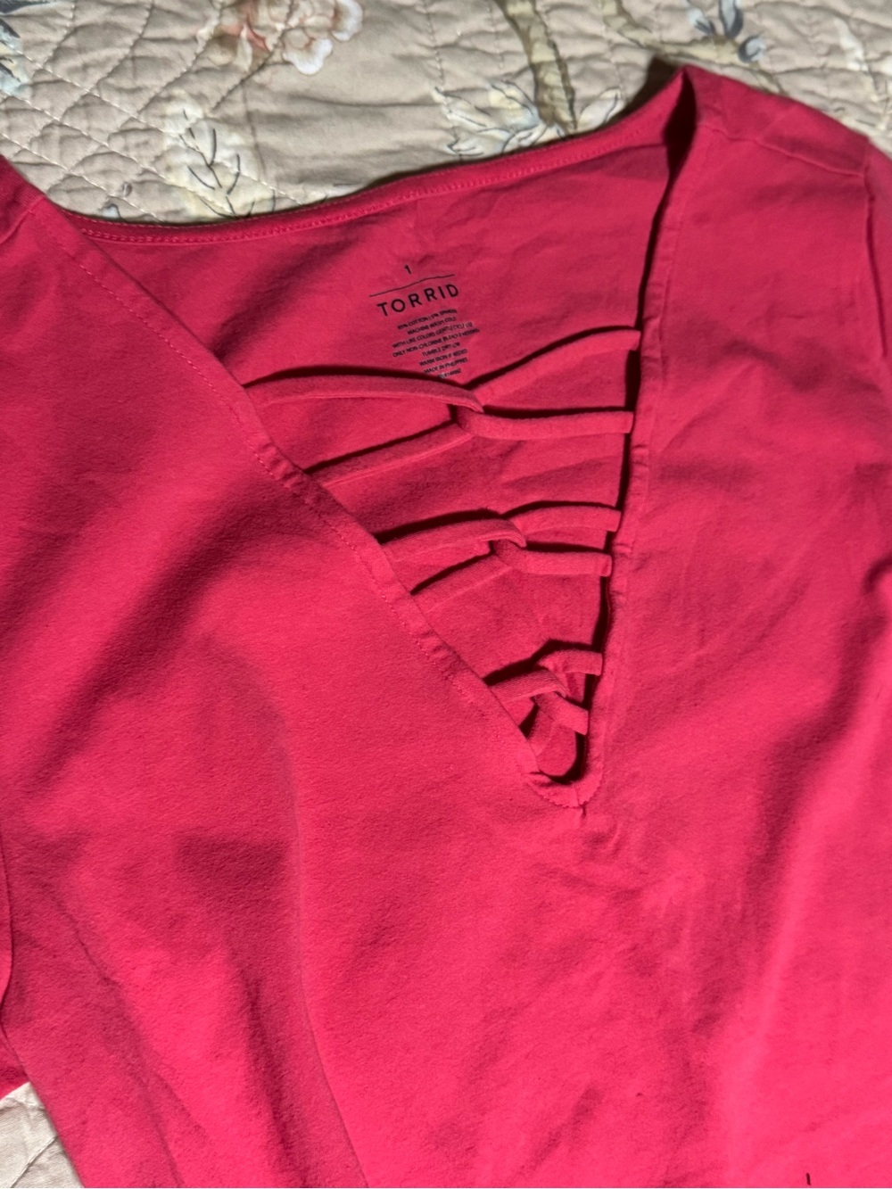torrid Hot Pink Ladder-Back V-Neck Short Sleeve Tee